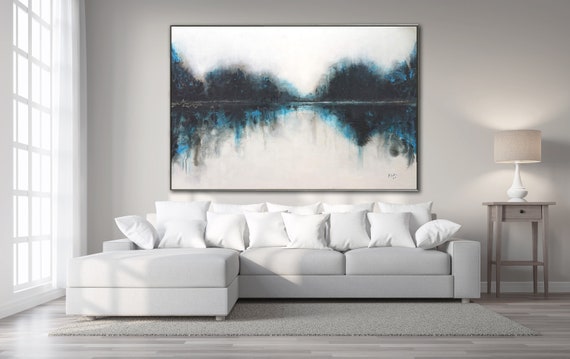 ABSTRACT LANDSCAPE PAINTING Original Art Blue Cray Abstract Modern Art Original Painting Large Painting Large Canvas Art Wall Art Custom Art