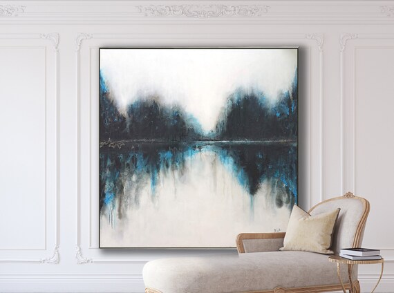 ABSTRACT LANDSCAPE PAINTING Original Art Blue Cray Abstract Modern Art Original Painting Large Painting Large Canvas Art Wall Art Custom Art