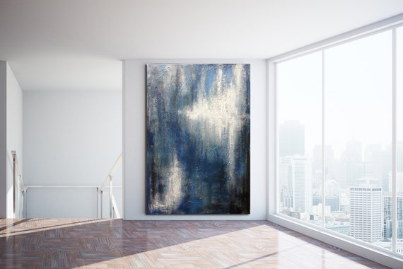 ORIGINAL TEXTURED PAINTING XLarge Canvas Art Gray Abstract Minimalist Art Blue Gray Abstract Industrial Art Oversized Painting Gray Abstract