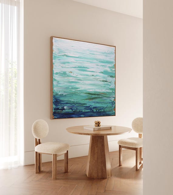 Original Abstract Seascape Painting,  Green Blue Art,  Made to  Order