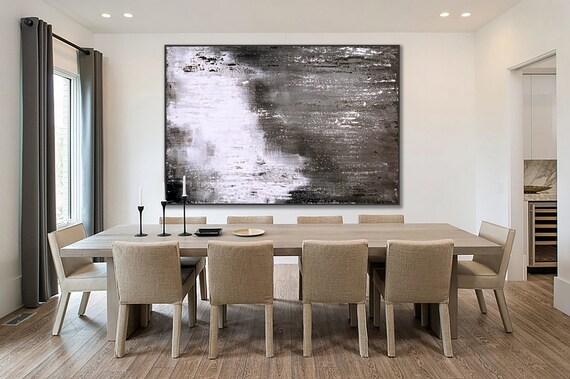 ORIGINAL ABSTRACT PAINTING Large Canvas Art Black White Abstarct Art Original Art Minimalist Art Gray Abstract Industrial Art