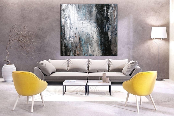 GRAY ABSTRACT PAINTING Large Canvas Art Abstract Painting Original Large Abstract Canvas Art Abstract Painting Blue Abstarct Wall Art Canvas