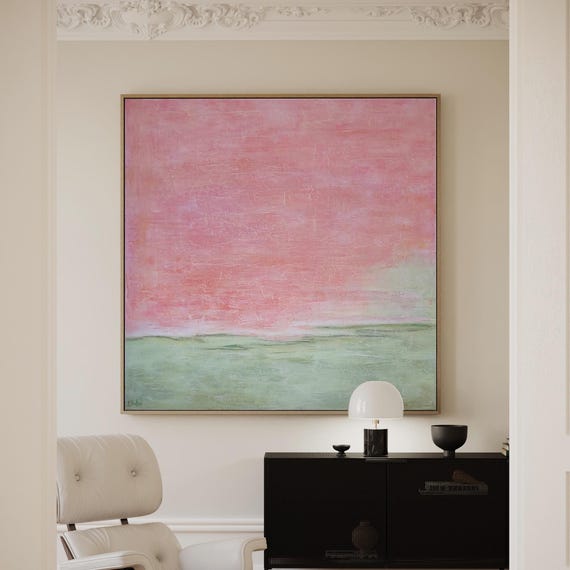 30x30 Blush Pink Painting, Original Abstarct Painting, Pink Green Abstract, Painting on Canvas, Ready to ship