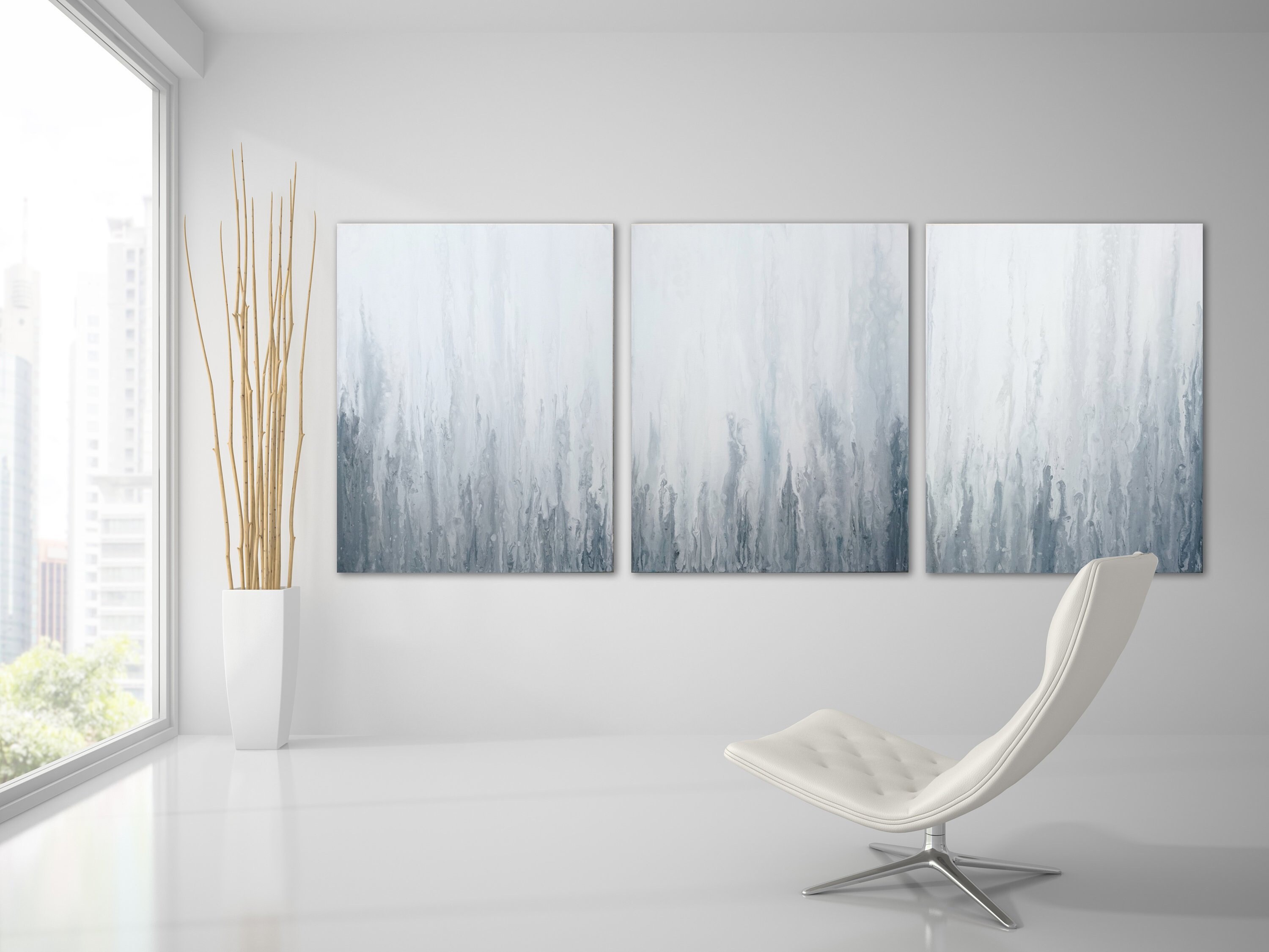 WHITE ABSTRACT PAINTING 72x30 XLarge Canvas Art Minimalist Art Canvas