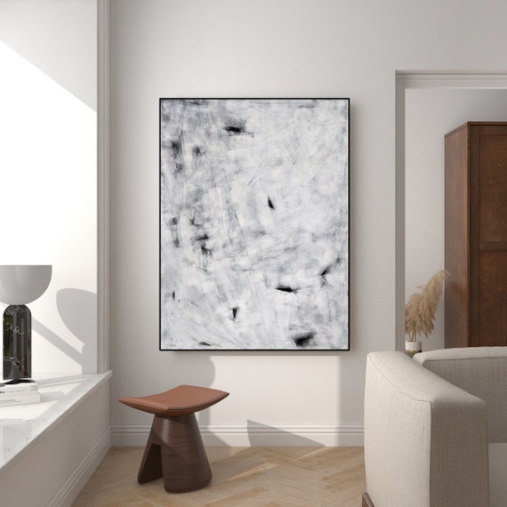 LARGE GRAY ABSTRACT Painting, Black White Abstract, Minimalist Painting, Acrylic Painting