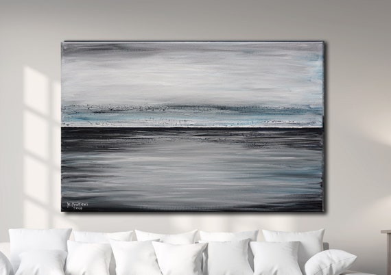 ABSTRACT SEASCAPE PAINTING XLarge Canvas Art Original Art Oversized Painting Acrylic on Canvas Indigo Abstract Blue Abstract Minimalist Art