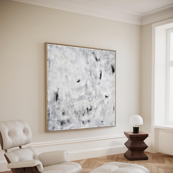 LARGE GRAY ABSTRACT Painting, Black White Abstract, Minimalist Painting, Acrylic Painting