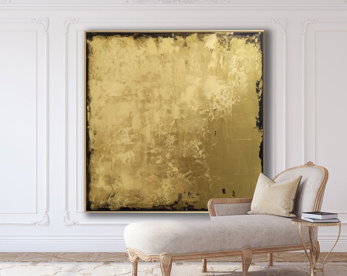 Original Abstract Painting, Gold Painting, Black Gold Bronze Abstract, Minimalist Abstract Painting  Large Canvas Art Oversized Painting
