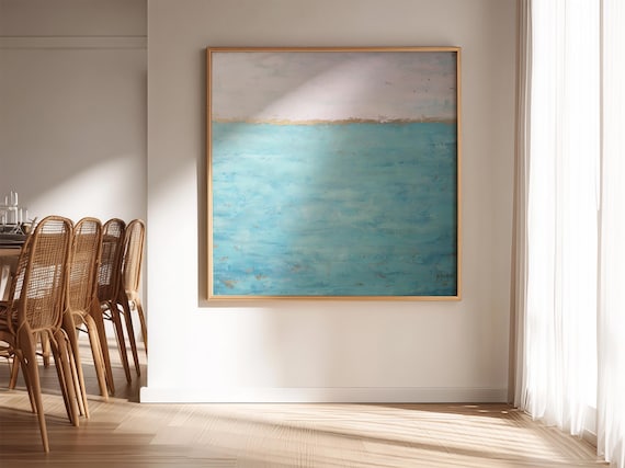 Original Abstract Seascape Painting, Aqua Blue Coastal Art, Custom made Artwork