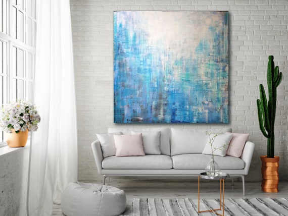 ORIGINAL ABSTRACT PAINTING XLarge Canvas Art Minimalist Painting Turquoise Blue Abstract Acrylic Painting Industril Art Custom Painting