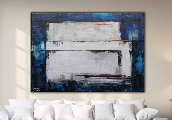 ORIGINAL ABSTRACT PAINTING XLarge Canvas Art Original Art Oversized Painting Acrylic on Canvas Indigo Abstract Blue Abstract Minimalist Art