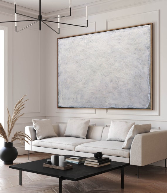 ORIGINAL WHITE ABSTRACT Painting, Minimalist Painting, Silver Gray White Abstract Acrylic Painting