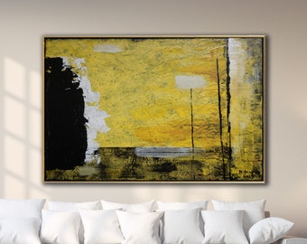 Minimalist Abstract Painting Black Yellow Abstract Large Canvas Art Oversized Painting Contemporary Original Art Contemporary Minimalist Art