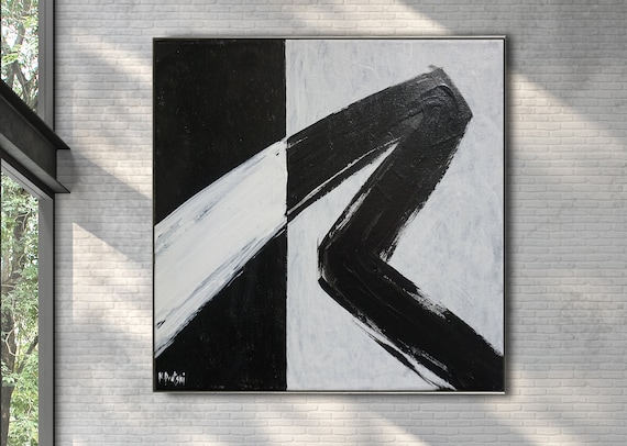 Minimalist Abstract Painting Black White Abstract Large Canvas Art Oversized Painting Gray Abstract Original Art Contemporary Minimalist Art