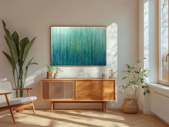 Teal Abstract Oil Painting, Original Minimalist Art