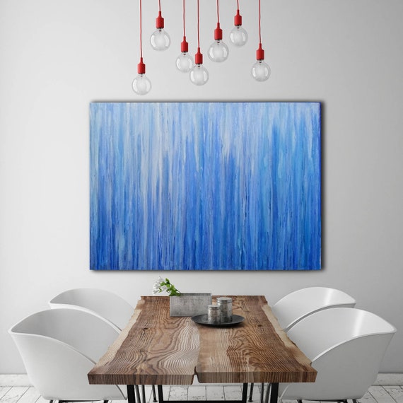 ABSTRACT PAINTING Large Canvas Art Custom Unstretched Original Painting Blue Abstarct Original Art Wall Art Oil Painting Blue Painting