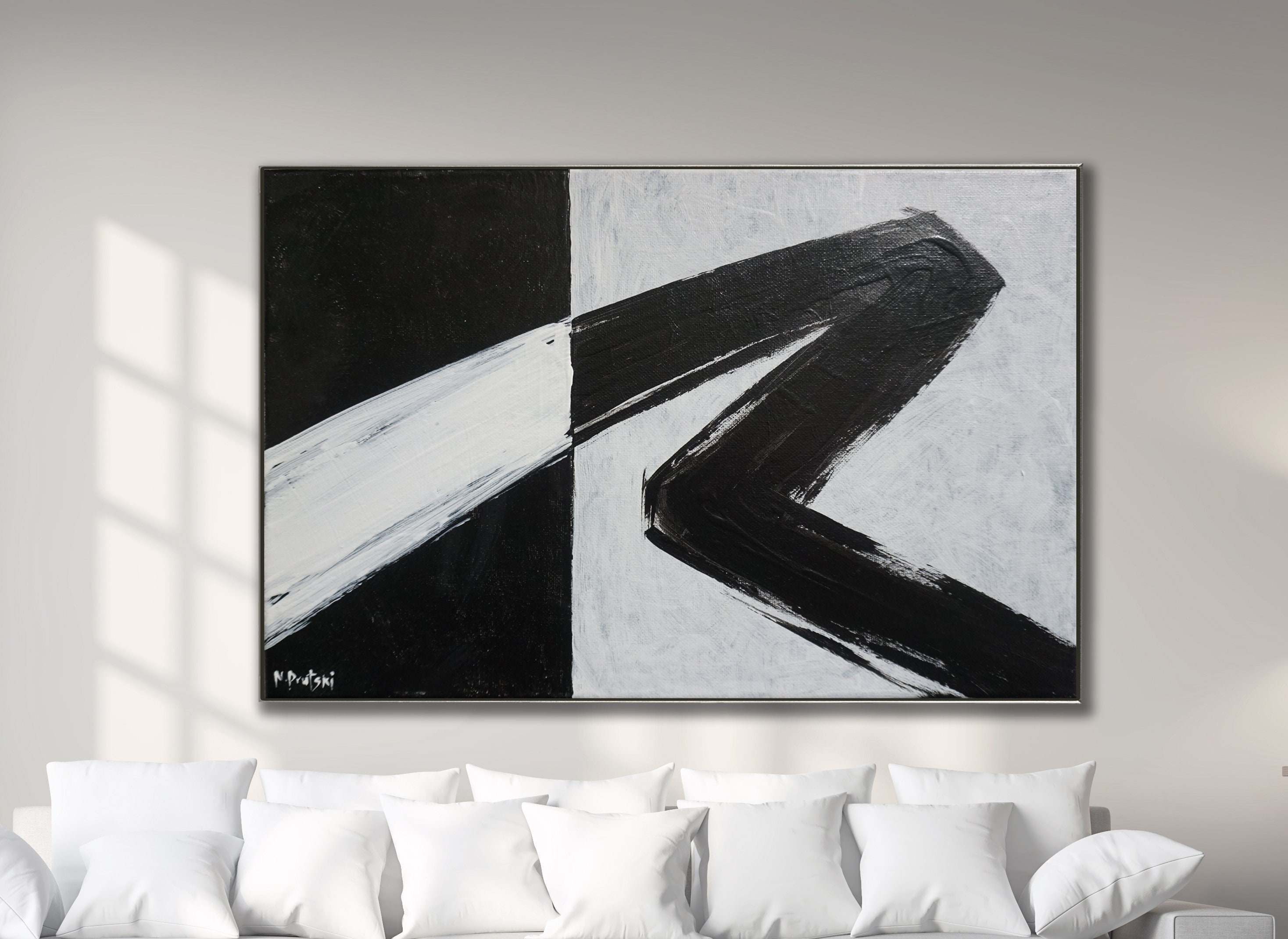 Minimalist Abstract Painting Black White Abstract Large Canvas Art