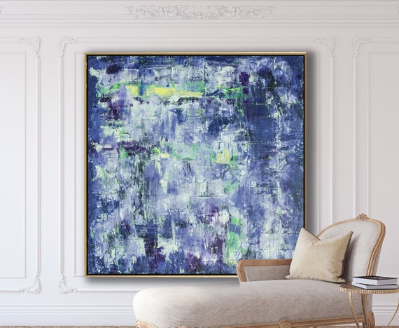 ORIGINAL ABSTRACT PAINTING XLarge Canvas Art Blue Indigo Abstract Textutred Painting Minimalist Art Industrial Art