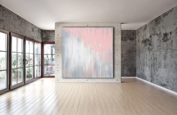 MINIMALIST ABSTRACT PAINTING XLarge Canvas Art Oversized Painting Gray Coral Pink White Abstract Original Art Contemporary Custom Art