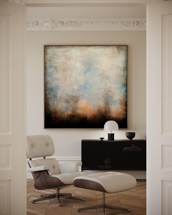 Original Abstract Painting: Blue, Teal, Copper Art, Textured Canvas