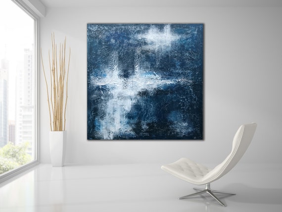 ORIGINAL TEXTURED PAINTING XLarge Canvas Art Gray Abstract Minimalist Art Blue Gray Abstract Industrial Art Oversized Painting Gray Abstract