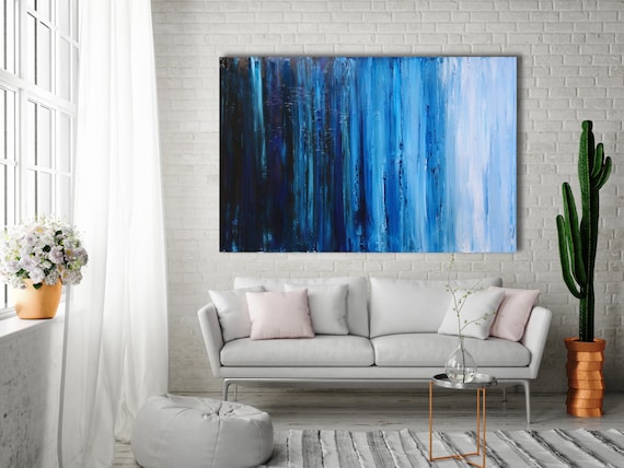 ABSTRACT PAINTING Indigo Painting Blue Abstract Seascape Modern Art Original Painting XLarge Canvas Art Abstract Landscape Wall Art