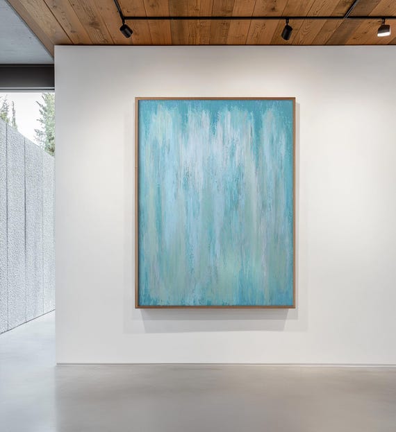 Blue Green Abstract Painting, Original Minimalist Canvas Art