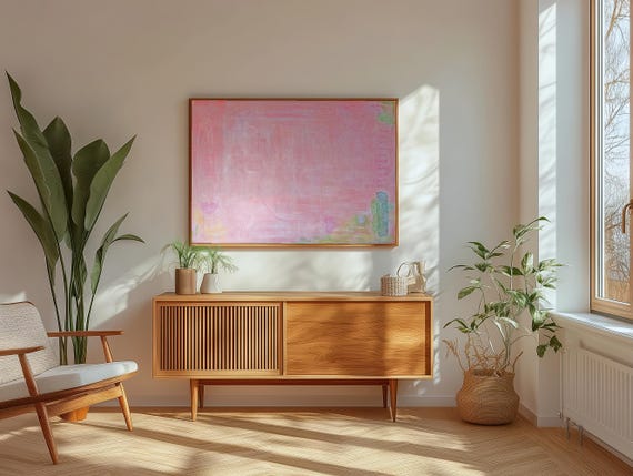 Pink Green Original Abstract Painting on Canvas, Textured Acrylic Art 40"x30"