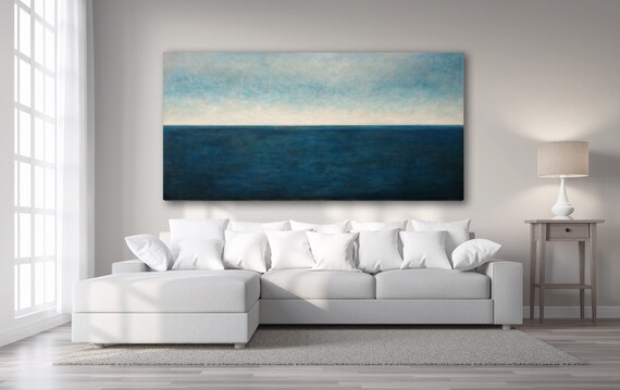 ABSTRACT SEASCAPE PAINTING XLarge Canvas Art Original Art Oversized Painting Acrylic on Canvas Indigo Abstract Blue Abstract Minimalist Art