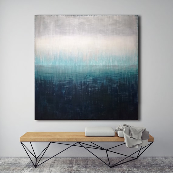 Original Abstract Seascape XLarge Canvas Art Large Painting Indigo Blue Abstarct Original Painting Industrial Art Minimalist Art Wall Art