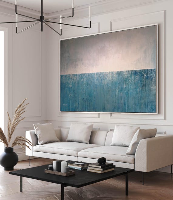 Blue Gray Abstract Painting – Seascape Original Art
