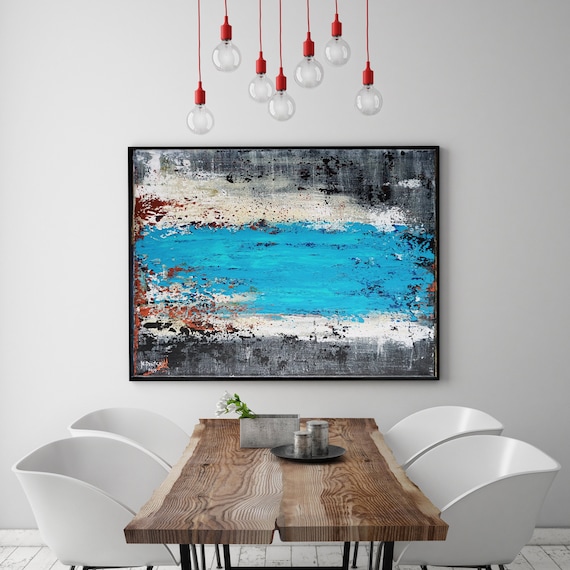 ORIGINAL ABSTRACT PAINTING XLarge Canvas Art Original Art Oversized Painting Turquoise Blue Abstract Minimalist Art Grungy Art Custom Art