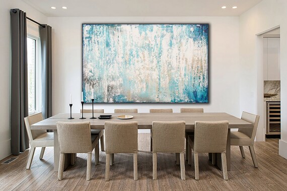 Original Abstract Art  XLarge Canvas Art Large Painting Blue White Abstarct Original Painting  Industrial Art Minimalist Art Custom Art