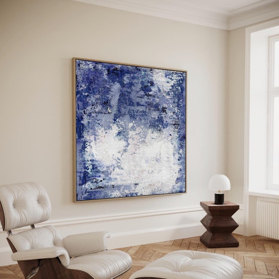 MINIMALIST BLUE ABSTRACT, Original Painting, XLarge Canvas Art, Blue Abstract, Textured Artwork, Custom Painting,