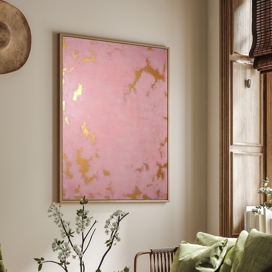 Pink Abstract Original Painting on Canvas With Gold Accents, Minimalist ...