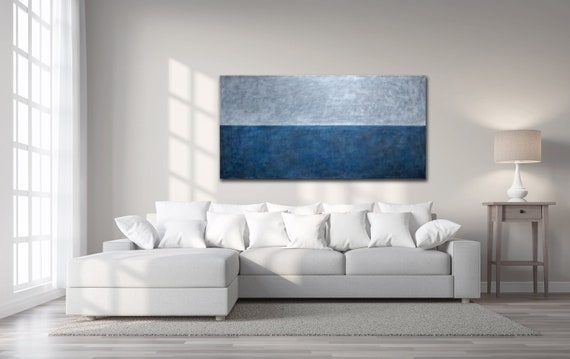 ABSTRACT SEASCAPE PAINTING XLarge Canvas Art Original Art Oversized Painting Acrylic on Canvas Indigo Abstract Blue Abstract Minimalist Art