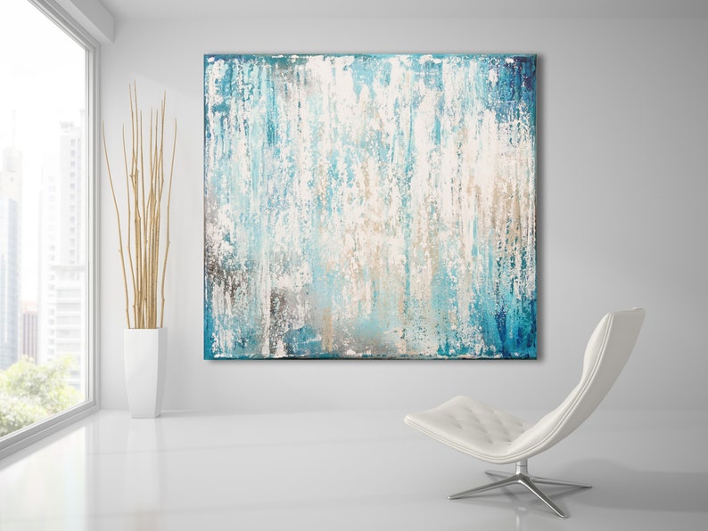 Original Abstract Art XLarge Canvas Art Large Painting Blue White Abstarct Original Painting Industrial Art Minimalist Art Custom Art image 8