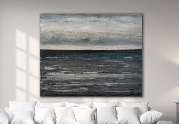 60"x48" ORIGINAL SEASCAPE PAINTING  Large Canvas Art Gray Abstract Seascape Minimalist Art Abstract Lanscape Acrylic on Canvas Ready to Ship