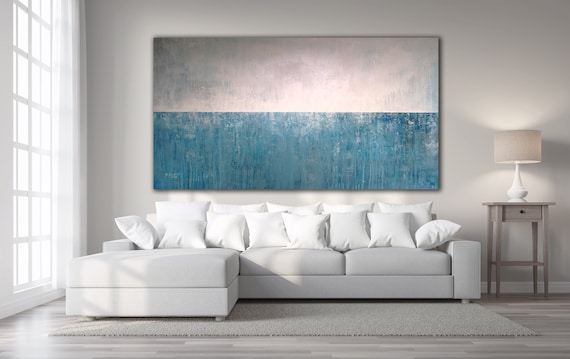 Custom painting 60x36 BLUE ABSTARCT SEASCAPE  XLarge Canvas Art Beach Painting Blue White Abstarct Original Painting Minimalist Art