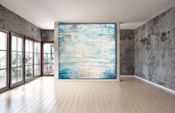 Original Abstract Art  XLarge Canvas Art Large Painting Blue White Abstarct Original Painting  Industrial Art Minimalist art Wall Art