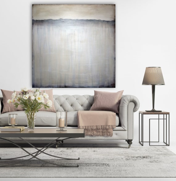 Original Gray ABSTRACT PAINTING Abstarct Seascape XLarge Canvas Art Minimalist Painting Abstract Landscape Beige Abstract