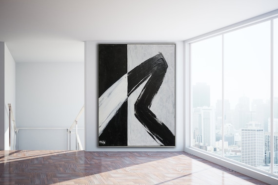 Minimalist Abstract Painting Black White Abstract Large Canvas Art Oversized Painting Gray Abstract Original Art Contemporary Minimalist Art