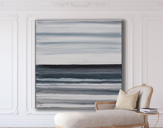 ABSTRACT SEASCAPE PAINTING XLarge Canvas Art Original Art Oversized Painting Acrylic on Canvas Indigo Abstract Blue Abstract Minimalist Art