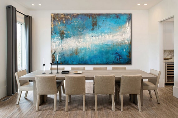 ORIGINAL ABSTRACT PAINTING XLarge Canvas Art Minimalist Painting Turquoise Blue Abstract Acrylic Painting Modern Art Industrial Textured Art