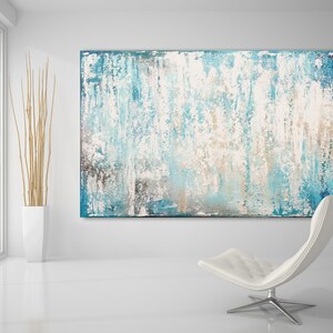 Original Abstract Art XLarge Canvas Art Large Painting Blue White Abstarct Original Painting Industrial Art Minimalist Art Custom Art Horizontal