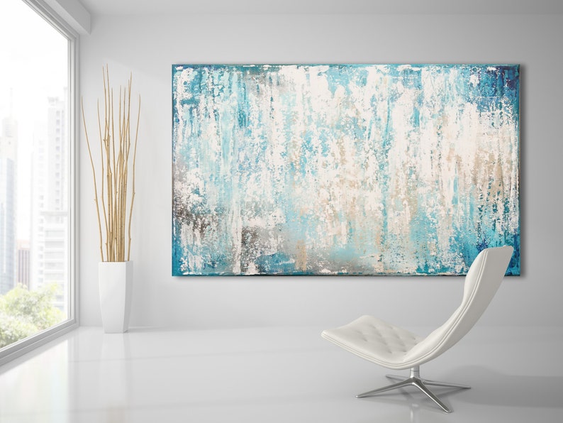 Original Abstract Art XLarge Canvas Art Large Painting Blue White Abstarct Original Painting Industrial Art Minimalist Art Custom Art Horizontal