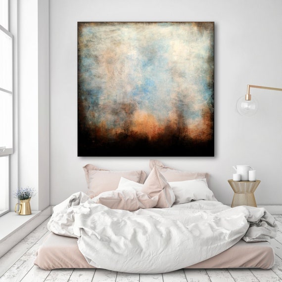 Original Abstract Painting: Blue, Teal, Copper Palette, Textured Canvas
