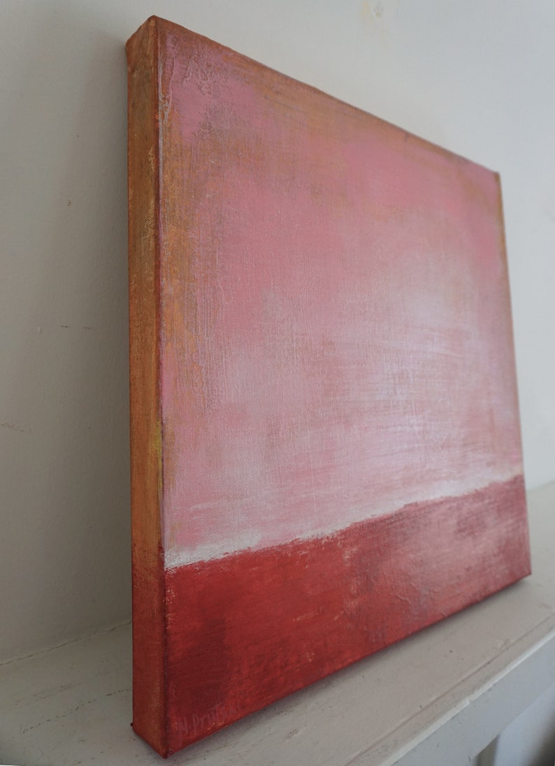 PINK RED ABSTRACT Landscape, Original Minimalist Painting, Pink Abstract Acrylic Painting, Sunrise image 9