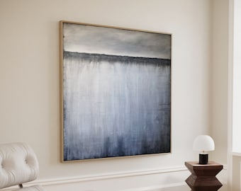 ORIGINELE GRIJZE ABSTRACT, minimalistisch abstract acrylschilderij, somber zeegezicht