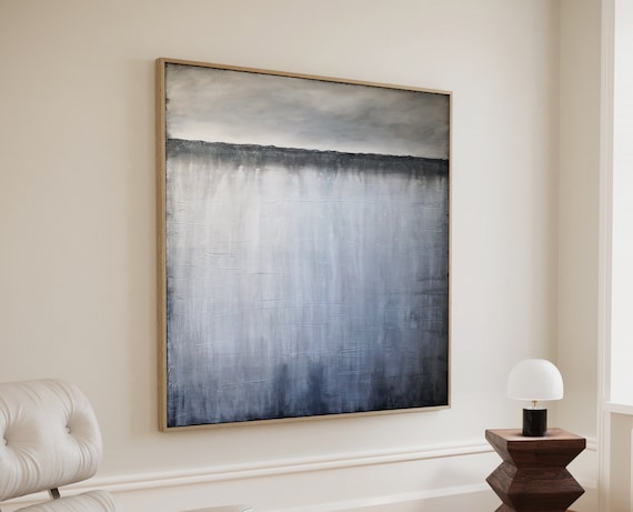 ORIGINAL GRAY ABSTRACT, Minimalist Abstract Acrylic Painting, Gloomy Seascape